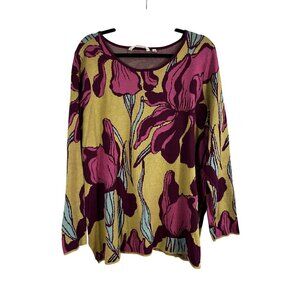 Soft Surroundings Belloza Tunic Sweater Pink XL Floral Preppy Chic Cottage Artsy